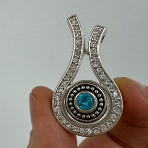 Sterling Silver 925 Slide Drop Fidget Pendent Cz's Blue and Clear Stones
